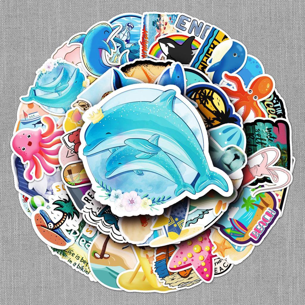 50PCS Ocean-Themed Cute Creatures Stickers for Journals, Laptops, Suitcases, and Refrigerators