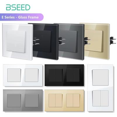 BSEED 1/2-fach Mechanischer Tastschalter Doppelte Wandlichtschalter 1-Wege Kristallglas Panel EU-Standard