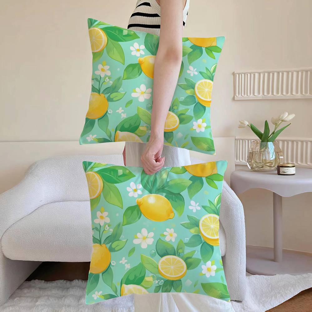 Refreshing Lemon - Floral Delight Pillow Case Anti-dustmite Pillowcase Invisible Zipper Silky Short Plush Sofa Cushion Cover