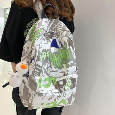 2023 New Korean Version Fashion Personality Graffiti Couple Large Capacity Canvas Student Backpack