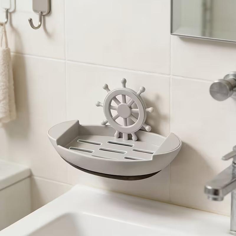 Boat-Shaped Soap Dish - Wall-Mounted, No Drilling Required, Bathroom Soap Dish, Soap Storage Box, Home Decor.