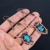 Sleeping Beauty Turquoise Earrings, 999 Copper Wire Wrapped Gemstone Jewelry, Handmade Earrings, For Thanksgiving