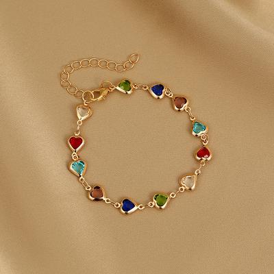 Exquisite Colorful Heart Bracelet For Women Charm Korean Crystal Zircon Metal Chain Bracelets;Bangle Party Birthday Jewelry Gift