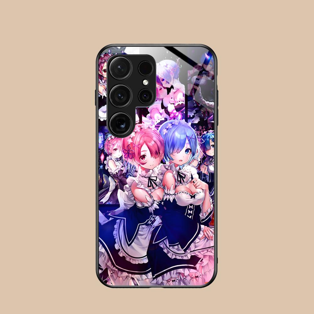 ReZero Rem Ram Glass Mobile Phone Case for Samsung Galaxy S26 S25 S24 S23 S22 S21 S20 Note20 Plus FE Ultra Colorful Cover