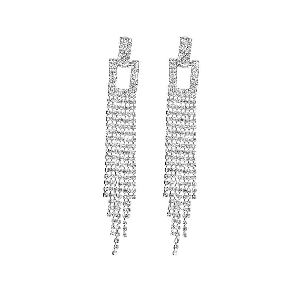 Luxury Shiny Rhinestone Long Fringed Earrings