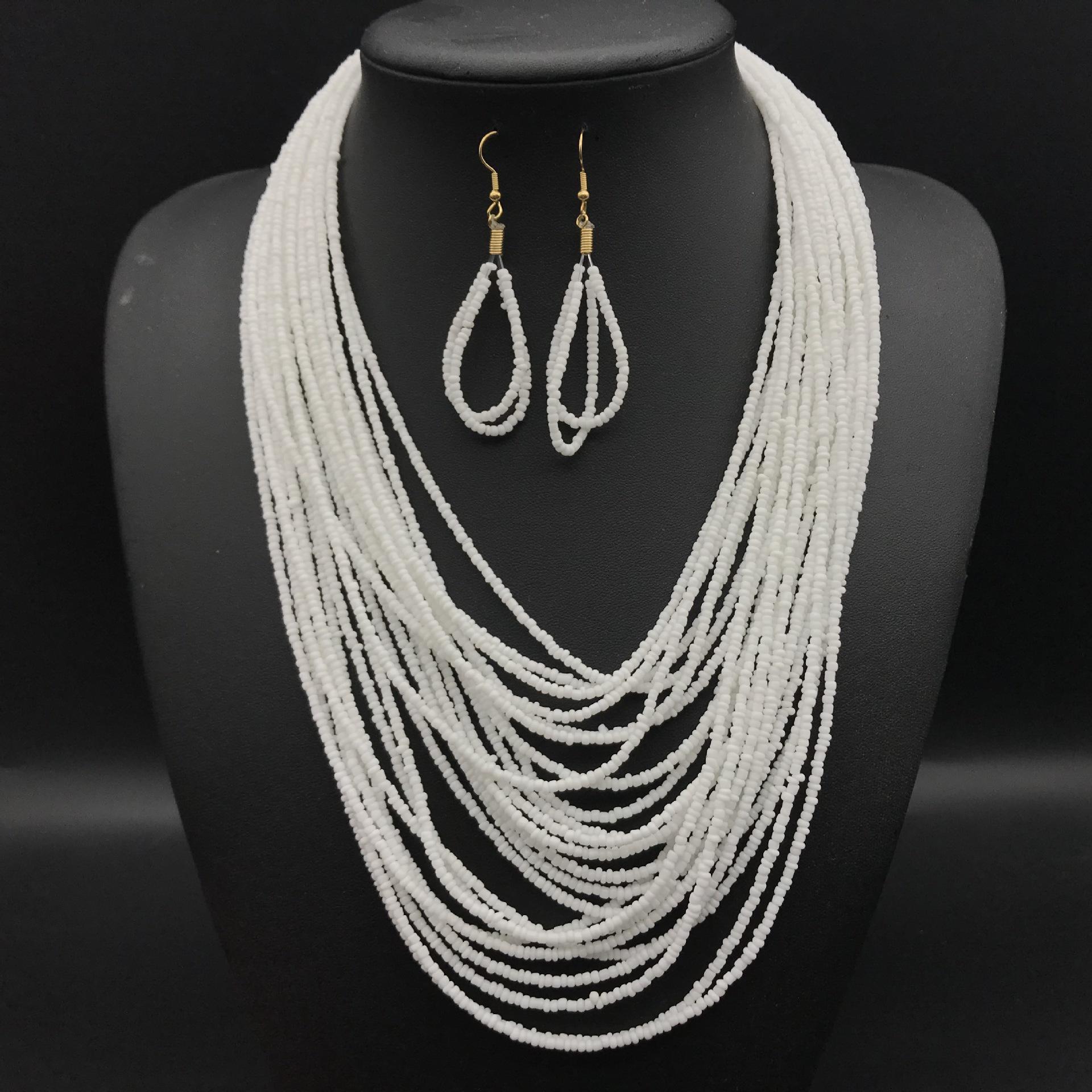 Yunnan Ethnic-Style Acrylic Beads Necklace & Earring Set белый