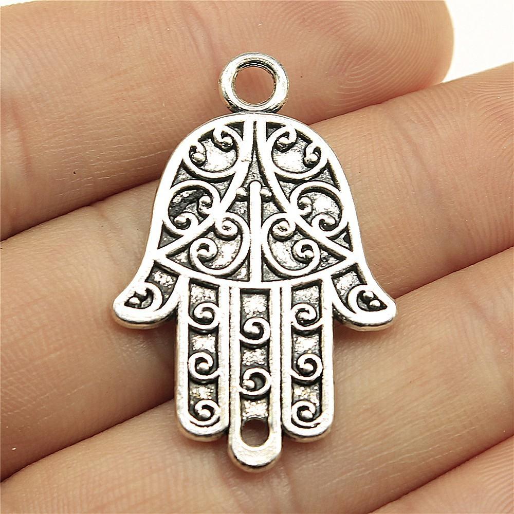 10pcs Charms Hamsa Hand Antique Silver Color Hamsa Hand Charms Pendants For Bracelets Lufthansa Hand Charms Wholesale