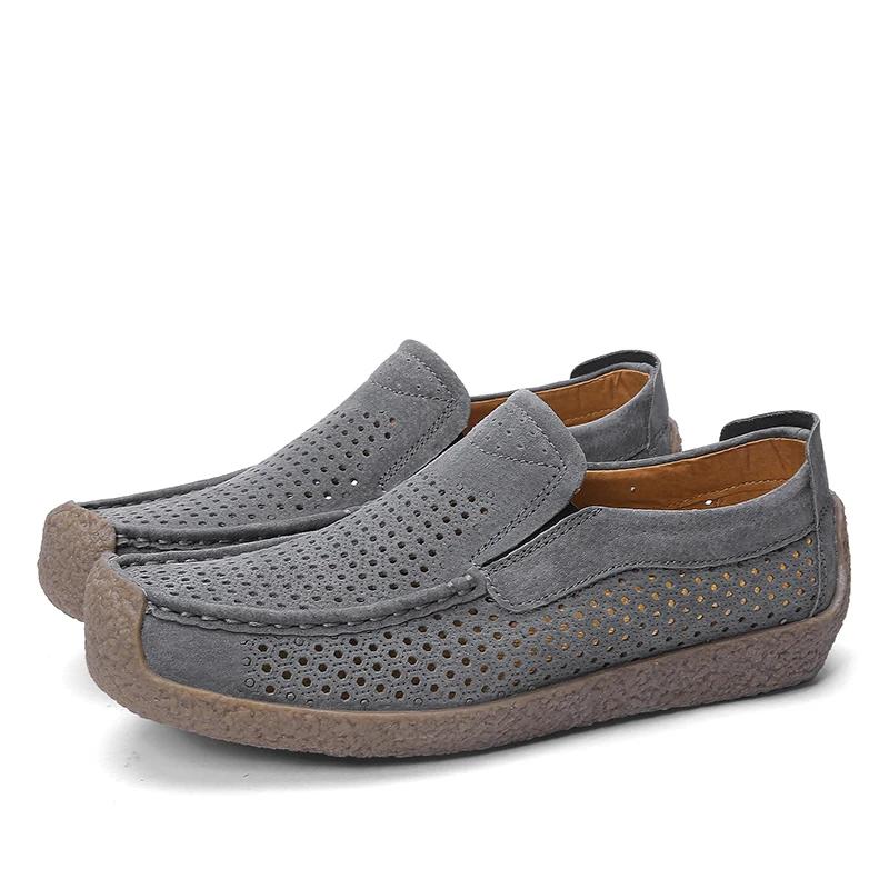 Fashion Outdoor Square Headed Men's Casual Shoes Man Walking Shoes Leather Men Punching Loafers Handmade Flats Slip-On Mens Mocasines