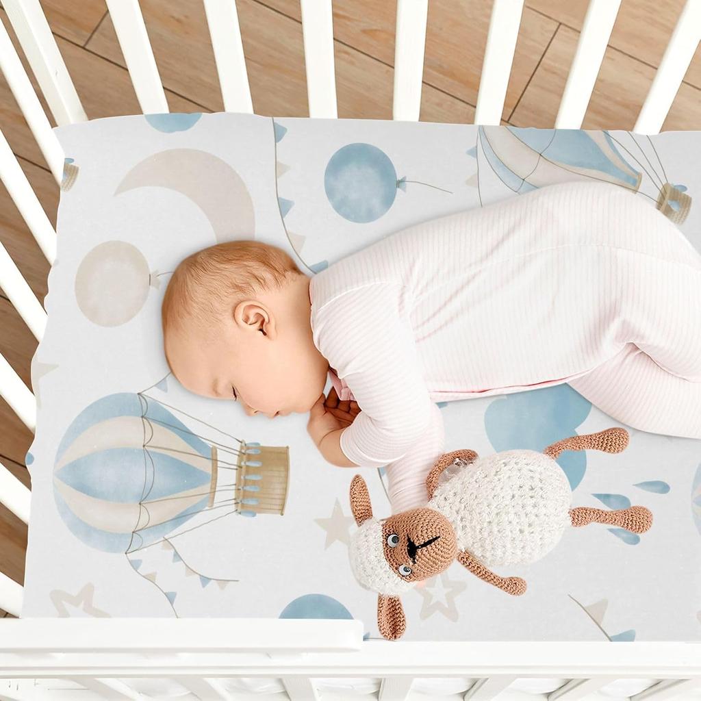 CEBUGI Stretchy Crib Sheet for Baby Boy Girl,Hot Air Balloon Portable Mini Fitted Pack N Play Playard Sheet for Neutral,Ultra Soft Material,Full
