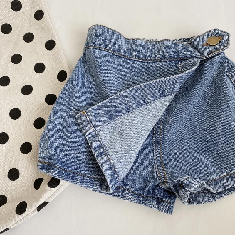 2023 Summer Girls' Denim Culottes: Korean-Style Button Shorts for Baby Girls