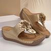 Fashion Big Floral Clip Toe Sandals Women Summer 2025 Comfortable Soft Sole Wedge Heels Slides Woman Casual Plus Size 43 Slippers Mujer