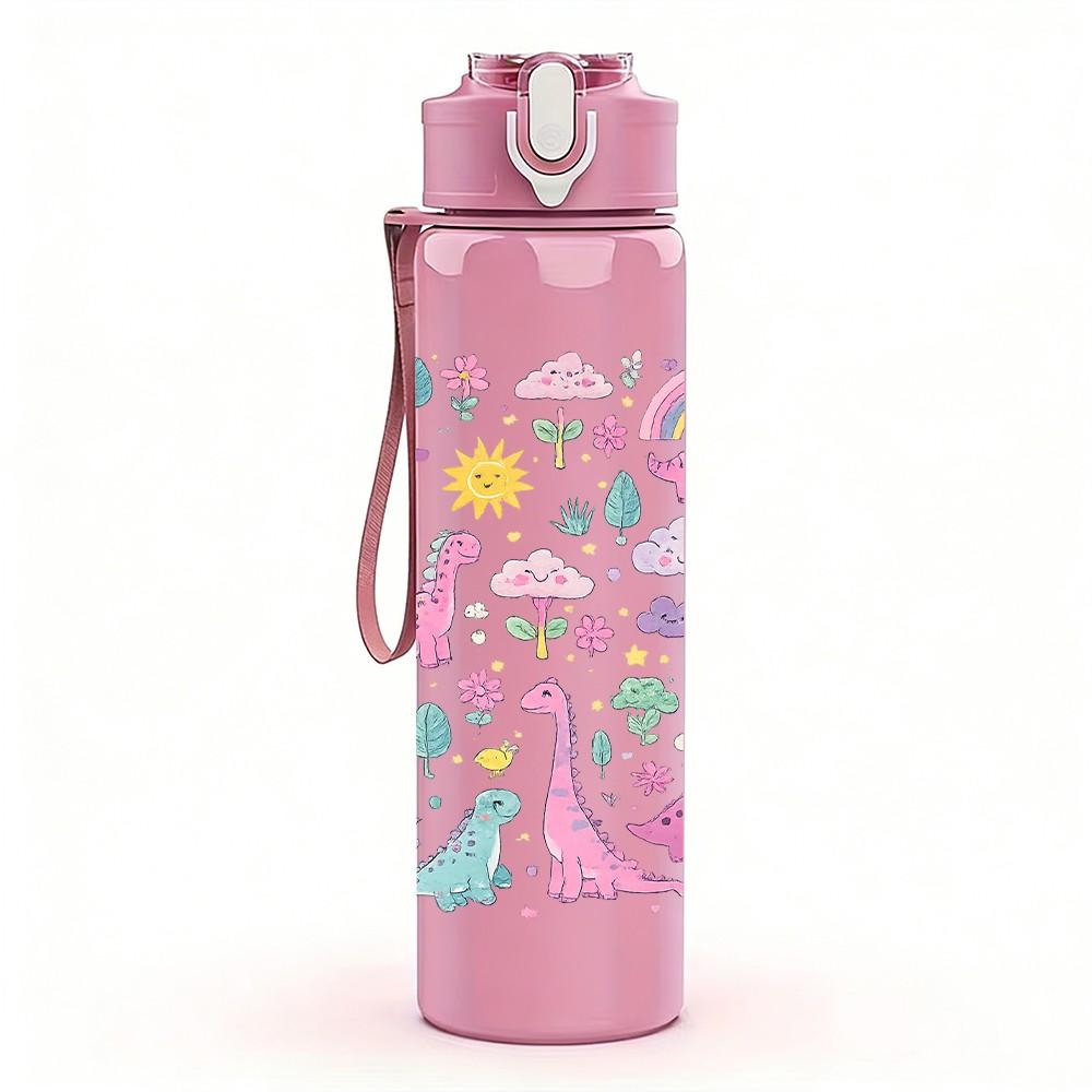1PC Cute Unicorn Cartoon Pattern Print 750ml Color Plastic Sports Water Bottle Leakproof Flip Straw Lid Suitable for Sports Office Home Use