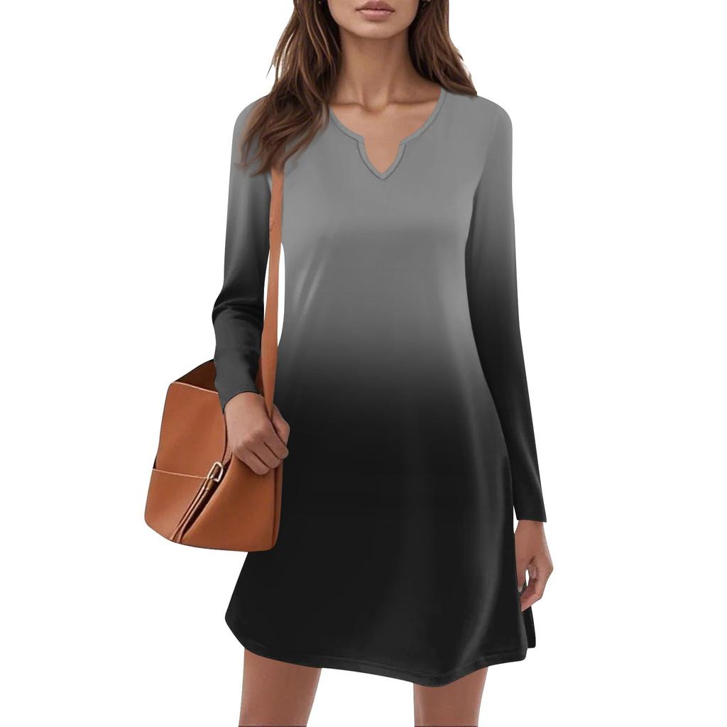 Vestidos Midi Casuales de Manga Larga para Mujer Cuello en V Estampado Vestido Casual