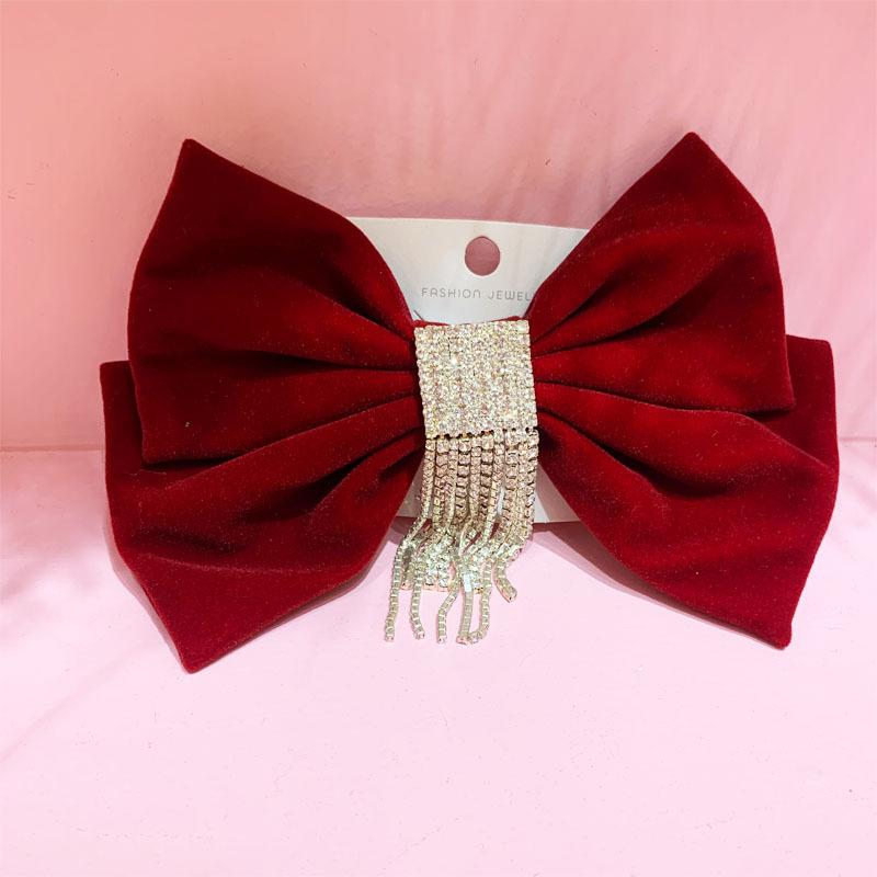 Red Big Bow Bride Wedding Engagement Toast Headgear Fugitive Princess Hair Accessories New Year Head Flower High-End Hairpin