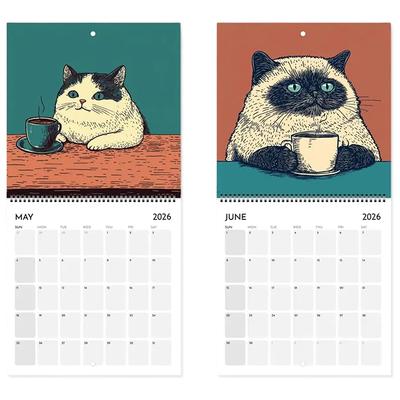 Cats Chillin' With Books 2026 Wall Calendar, Cat-Themed Monthly Planner, Cat-Themed Illustrations, Cat Themed Monthly Planner