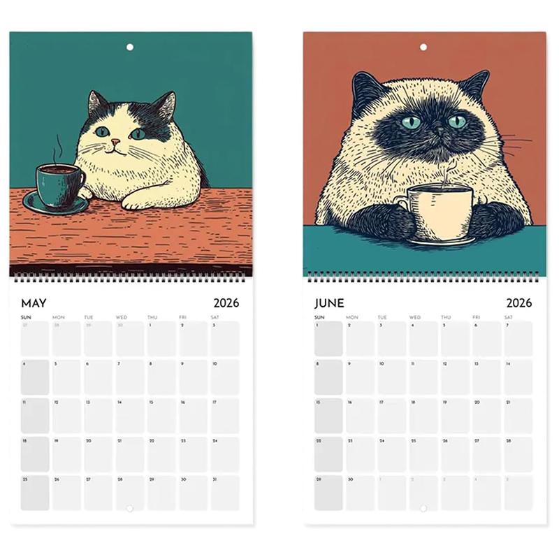 Cats Chillin' With Books 2026 Wall Calendar, Cat-Themed Monthly Planner, Cat-Themed Illustrations, Cat Themed Monthly Planner