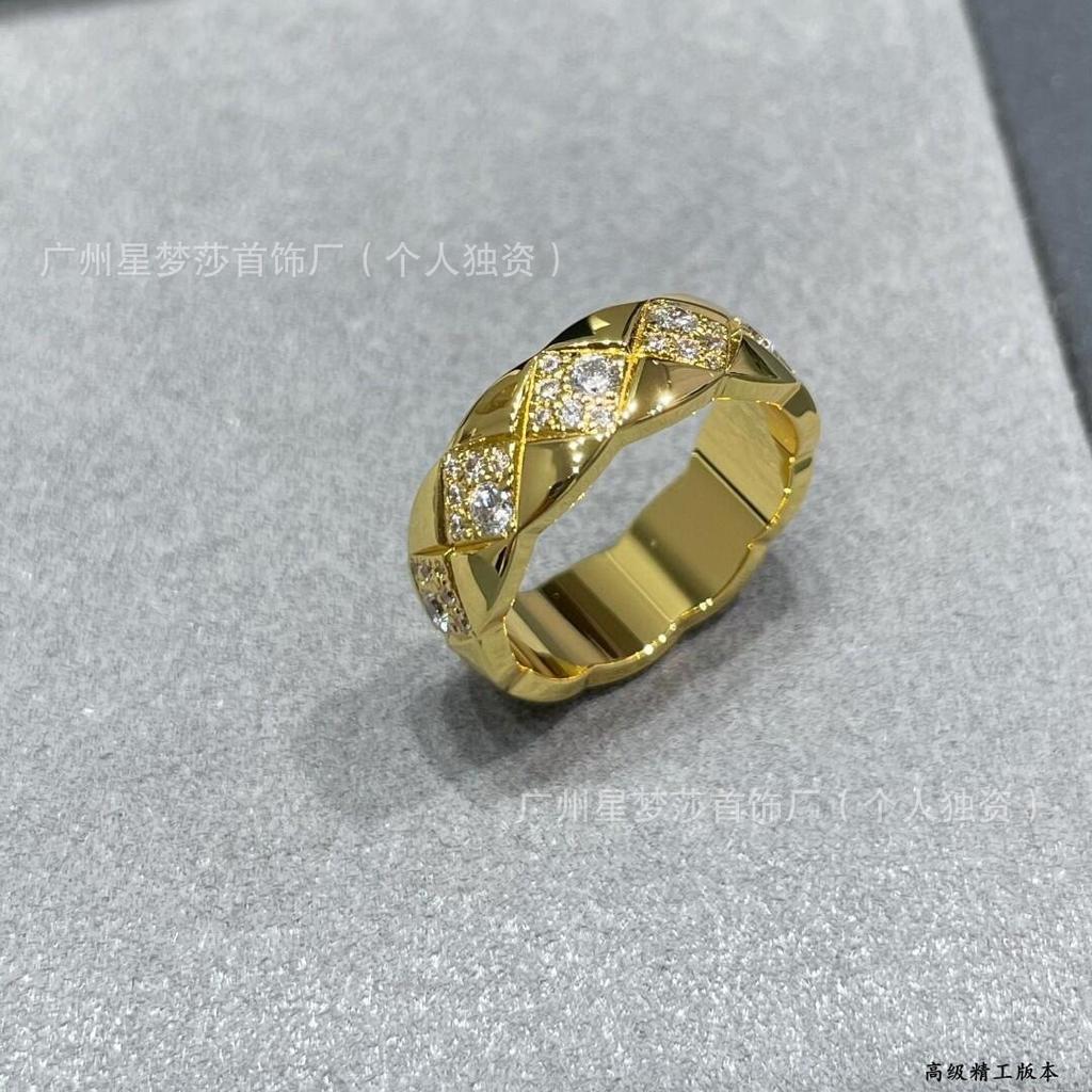 Bague COCO Losange Version Haute CNC Nouveau Classique Version Large Losange Incrusté Main Diamant Carré Bague Polyvalente