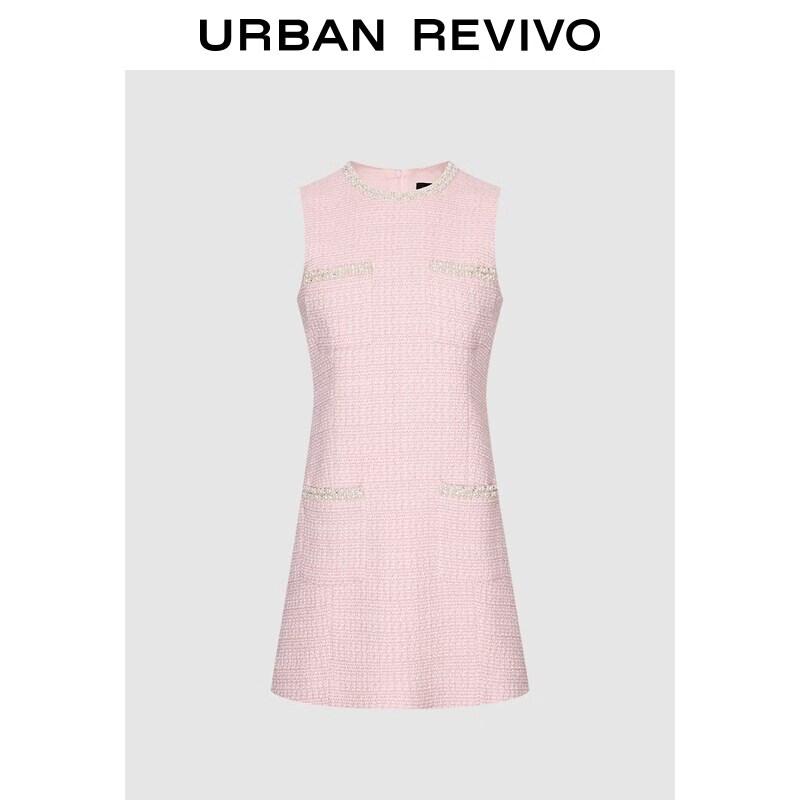 UR 2026 Spring Charming Pastel Beaded Round Neck Dress L