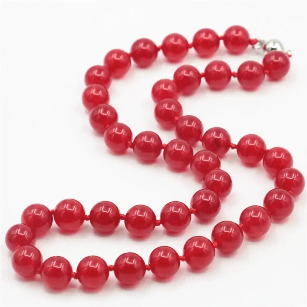 10 mm Runt Röd Jade Kalcedon Halsband Natursten Tillbehör Pärlor Halsband Kvinnor Flickor Presenter Handgjorda smycken Design Design