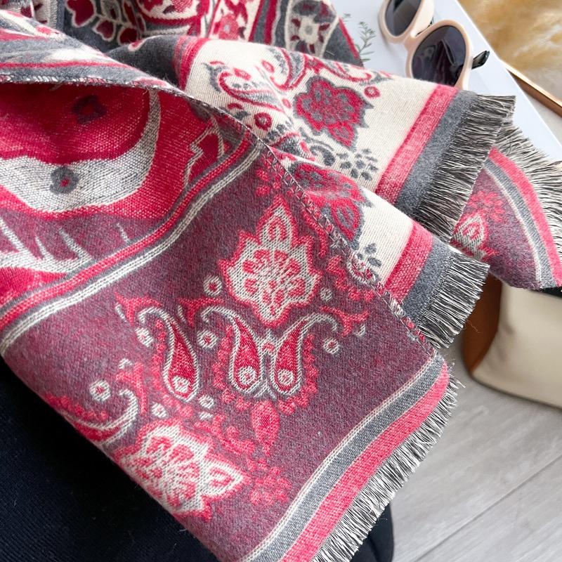 Ethnic Printed Faux Cashmere Scarf Winter Warm Thick Shawl For Women