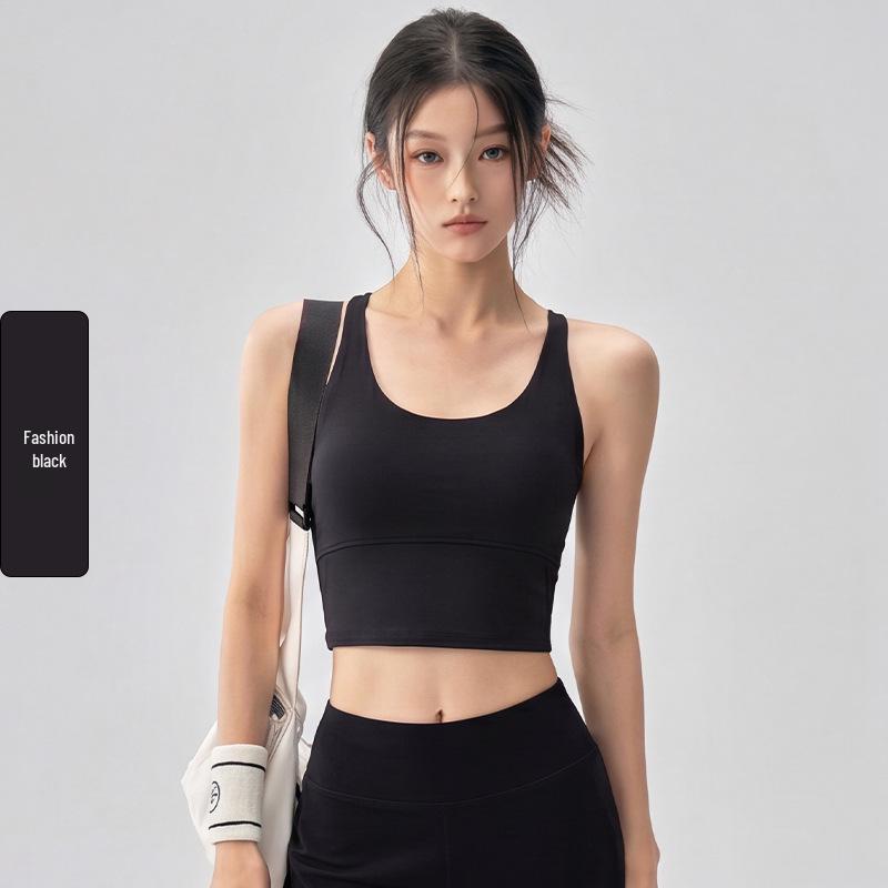 Solid Color Cross-Back Sports Bra with Integrated Cup - Sexy and Slimming Yoga Tank Top