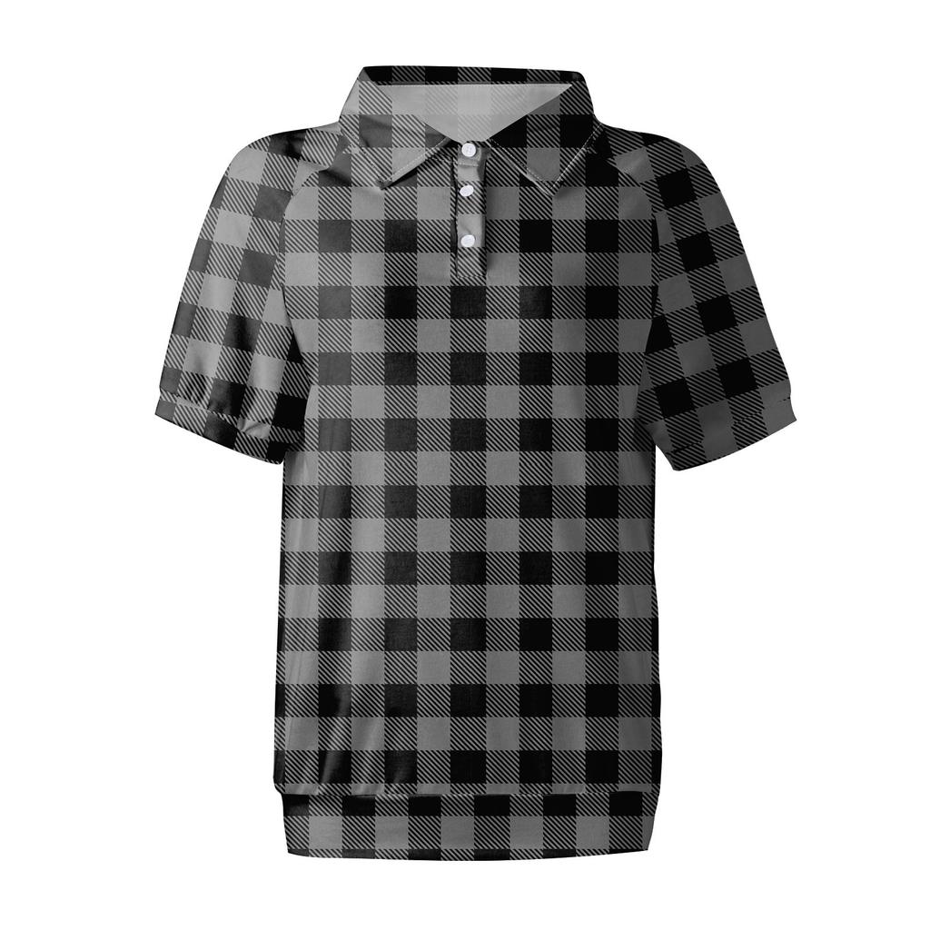 Damska koszulka z krótkim rękawem i dekoltem w serek, z nadrukiem kwiatowym i ozdobnymi guzikami