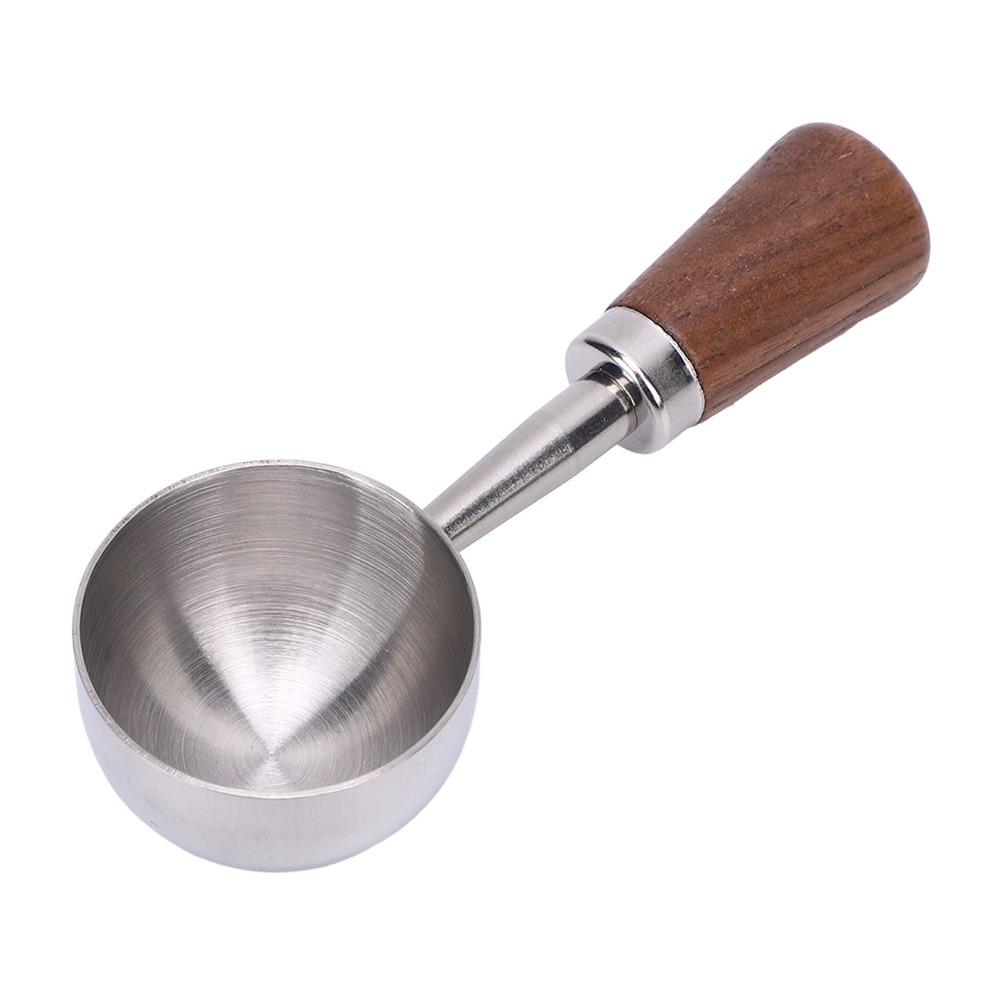 Short Wooden Handle Bean Tea Scoop 304 Stainless Steel Kitchen Utensil Spoon  For Ground Coffee