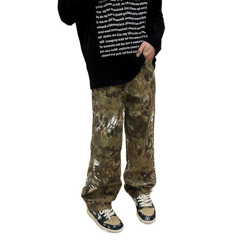 Men's Retro Snake Pattern Camouflage Casual Canvas Pants