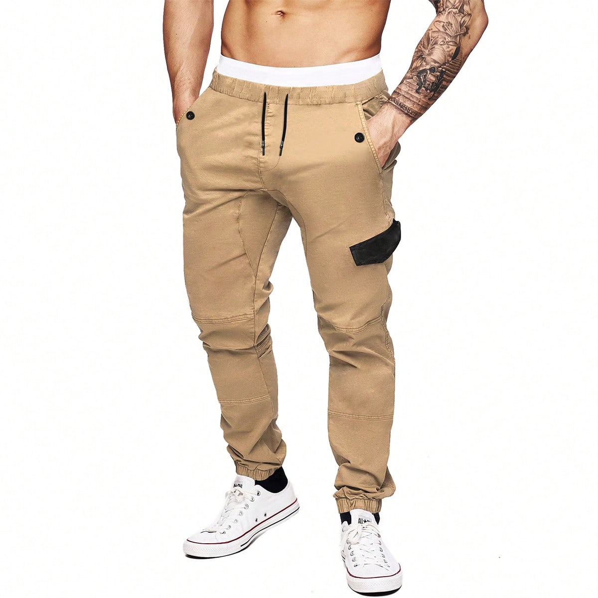 

Европейская модная одежда, мужские брюки, повседневные спортивные брюки на шнурке, летние пляжные свободные брюки S хаки