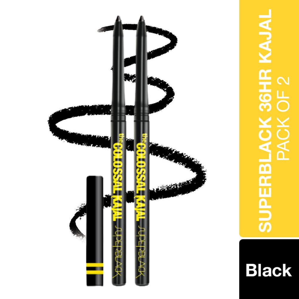 Maybelline New York Colossal Kajal Super Black Eye Pencil 0.35g Pack Of 2 Waterproof Smudge Proof Long Lasting Intense Color Sharp Definition