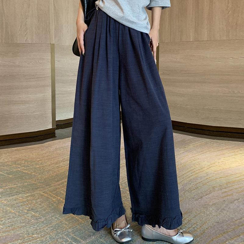 

Maternity White Linen Wide-Leg Pants - Summer 2026: Cotton Linen, Ruffled Straight-Legs, Nine-Point Length 2XL