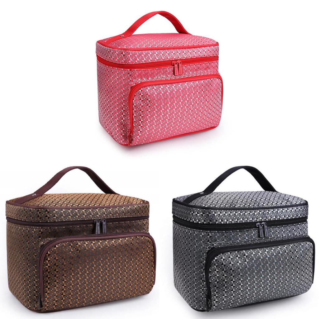 Portable Folding Large Capacity Makeup Bag For Women With Elegant Geometric Patterns In Various Colors