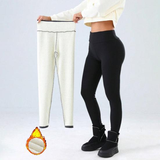 Winter Leggings High-Waisted Straight Leg Pants with Velvet Lining Solid Color Body Shaping Women Leggings