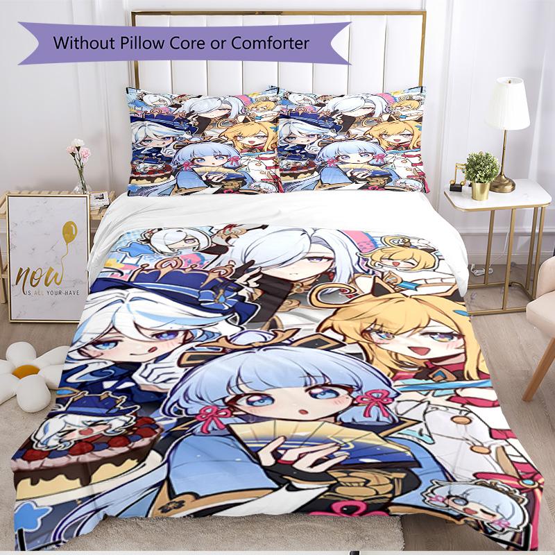 3pcs Duvet Cover Set (1*Duvet Cover + 2*Pillowcase, Without Core), Genshin Impact Print Soft All‑Season Bedding Set, Home Bedroom Decor Gift