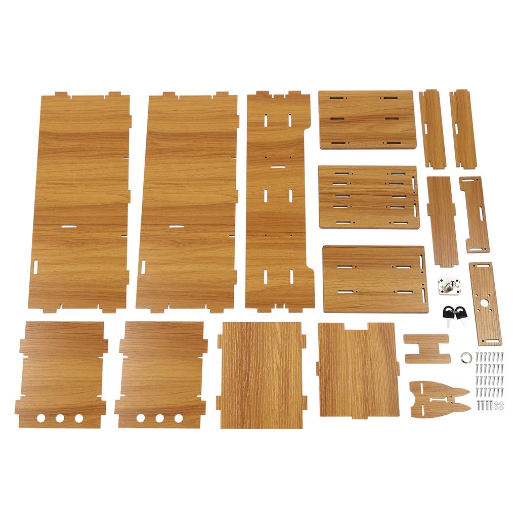 Wooden Monitor Stand with Lockable Drawer, Desktop Organizer Riser with Phone Holder, Multi-Tier Storage Shelf