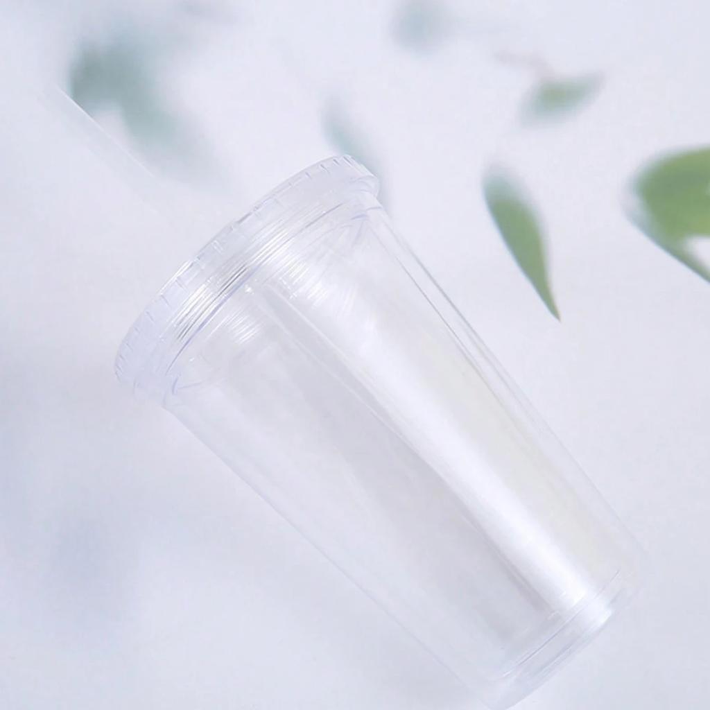 450ml Reusable Double-layer Plastic Transparent Drinking Cup Water Bottle With Lid Straw Cup Outdoor Drink Tea Milk Mug Tools