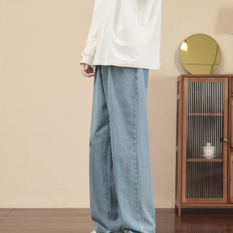 

Korean Fashion Men s Casual Ankle Length Jeans Classic Man Straight Denim Wide Leg Pants Light Blue Grey Black XXXXXL
