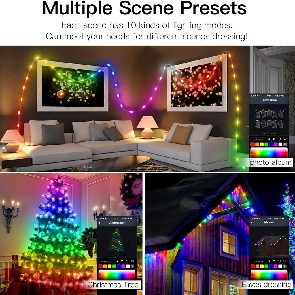 USB RGB IC Měnící barvy Vánoční světelný řetěz s dálkovým ovládáním se 32 tlačítky pro vánoční svatbu, párty, herní místnost, dekorace