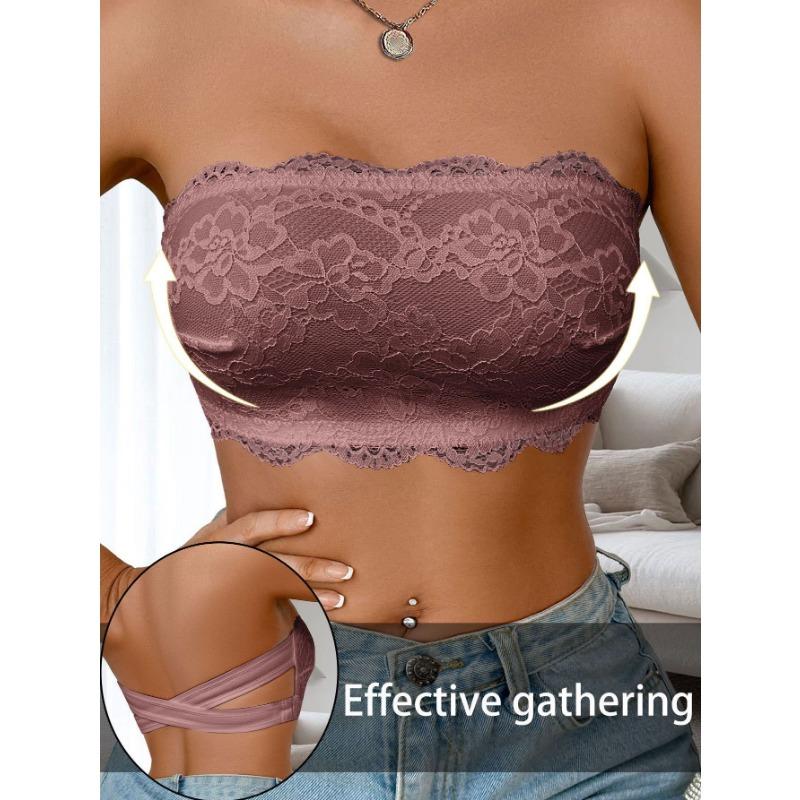 Reggiseno a fascia da donna in raso e pizzo senza spalline, schiena scoperta, sexy, senza imbottitura, intimo invisibile