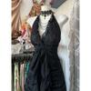France Vintage Slim Slash Neck Sleeveless Dress Women Gothic Y2k V-neck Black Summer Dresses High Street Skinny Clothing