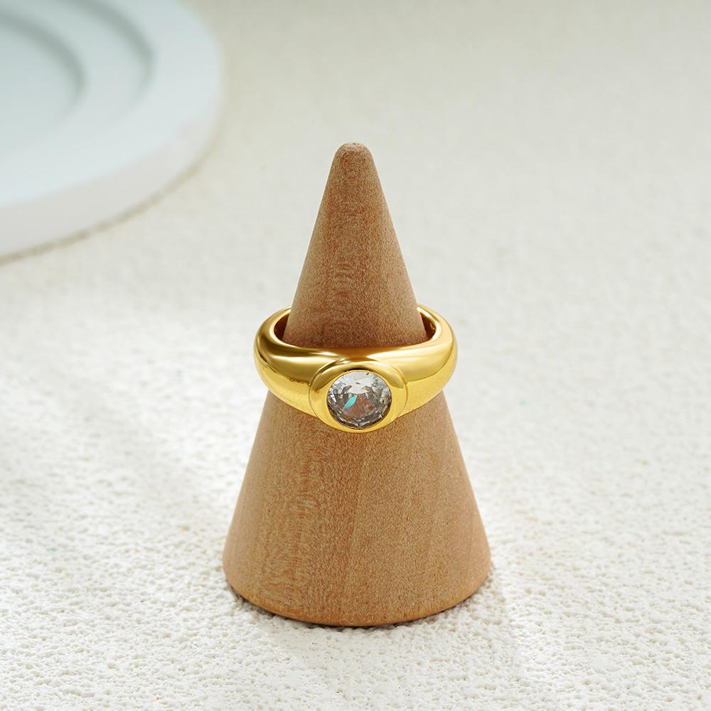 Minimalist Gold Plated Round Circle Zircon Ring for Women Vintage Geometric Waterproof Rings Fashion Wedding Party Jewelry