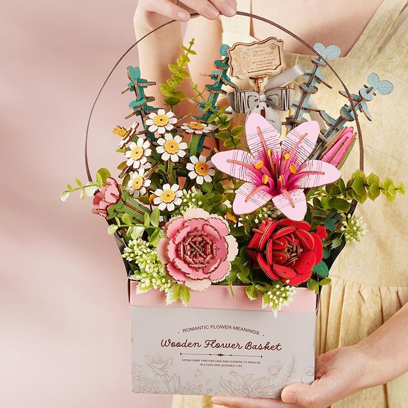 ROBOTIME Rowood Wooden Flower Basket DIY 3D Puzzle TW03H