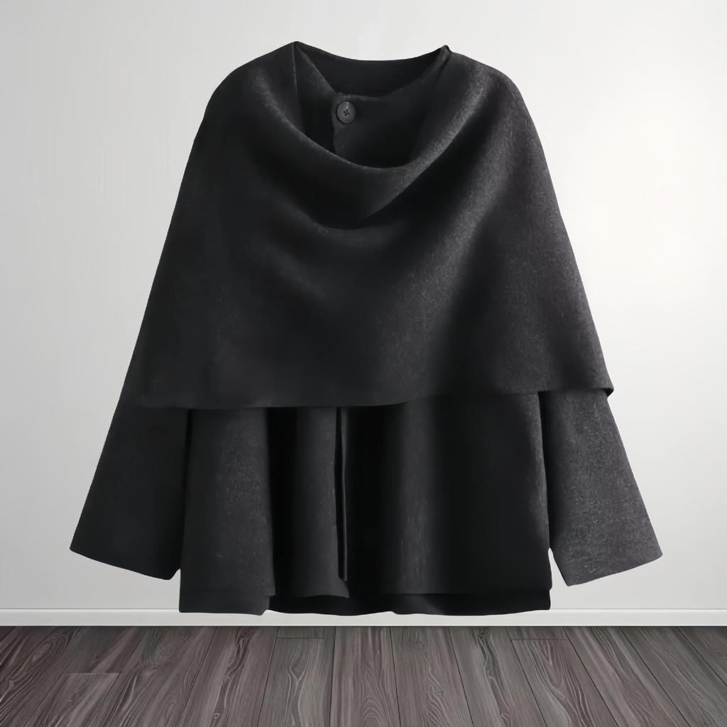 2024 Autumn/Winter Women's Asymmetrical Long-sleeve Knitted Scarf Coat - European/American Style, Solid Color, Fashionable Temperament