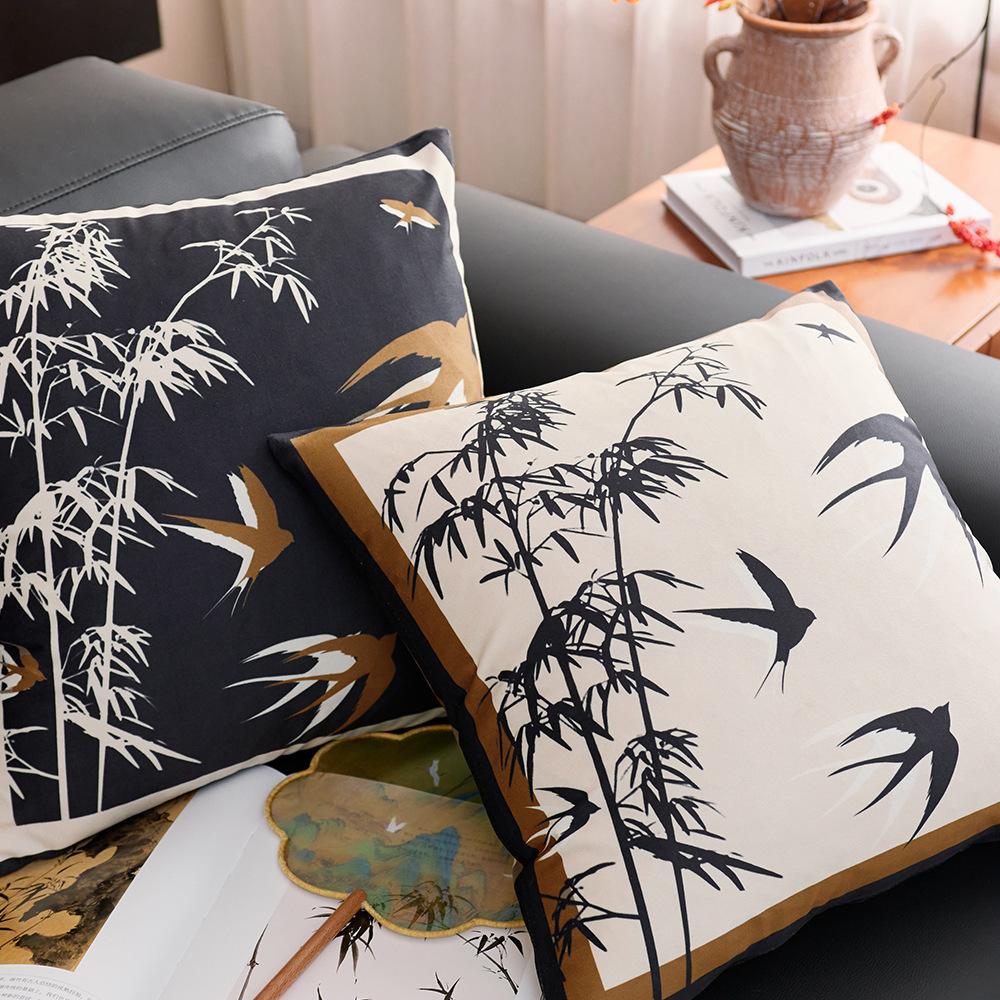 Sofa living room throw pillow retro Chinese light luxury high-end sofa pillow back waist pillow bay window decorative ornament
