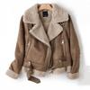 Braune Jacke Damen Winter Vintage Pelz Integrierte Jacke Revers Lange Ärmel Jacken Oberbekleidung