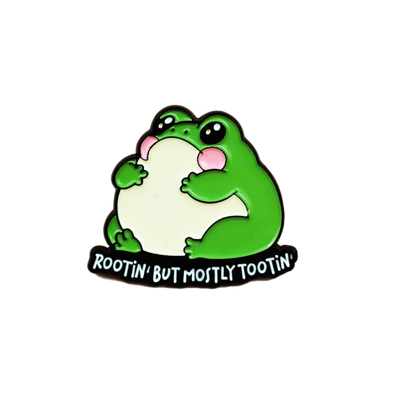Chubby Green Frog Cartoon Metal Brooch with English Letters