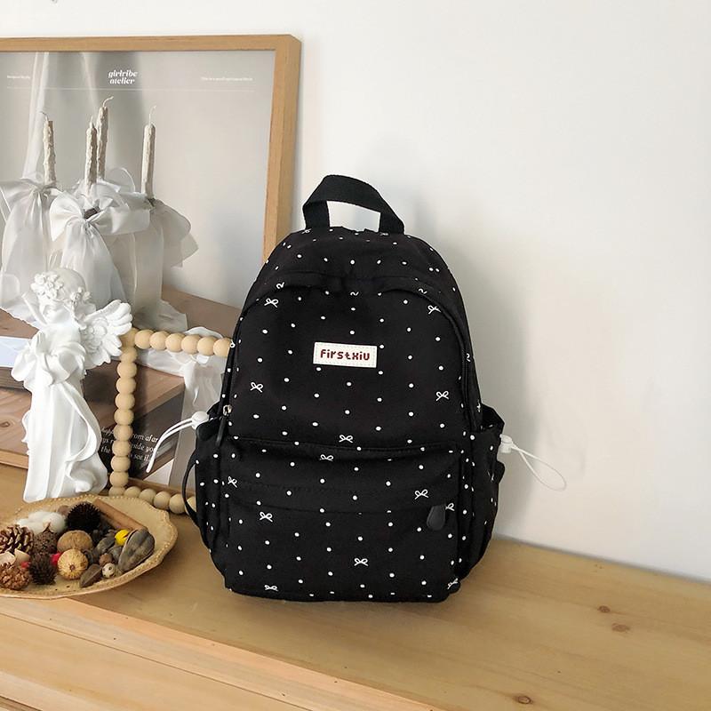 Dot Letter Printed Versatile Backpack With Lightweight Nylon For Travel School