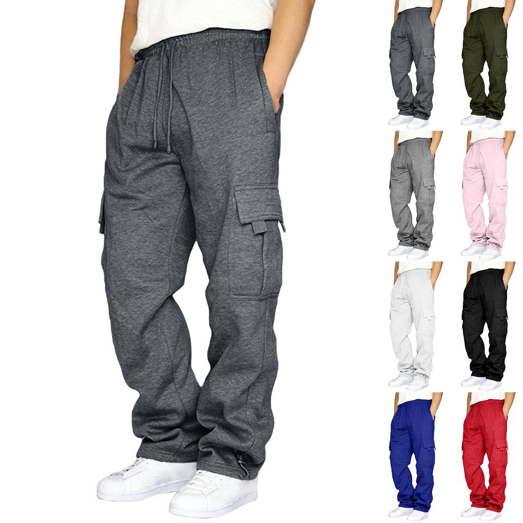 Men's Loose Fit Cargo Sweatpants with Large Pockets Elastic Waistband and Drawstring Casual Jogger Pants for Everyday Wear