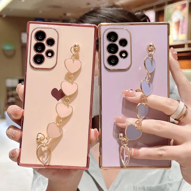 Plating Silicone Bracelet Case For Samsung Galaxy S25 S24 S22 S23 S21 Ultra Plus FE A55 A54 A53 A52 5G Shockproof Armor Covers