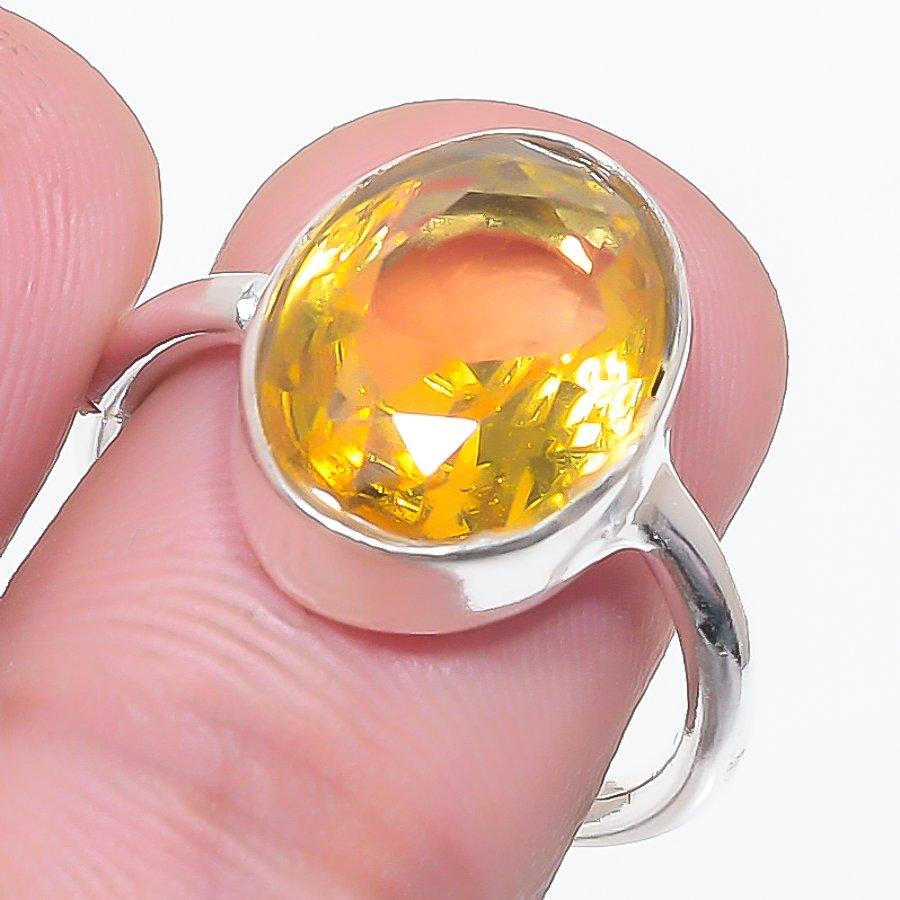 

Натуральный Цитрин Драгоценный Камень Ручной Работы 925 Стерлинговое Серебро Ювелирное Изделие Кольцо Размер 7.5 p3G96